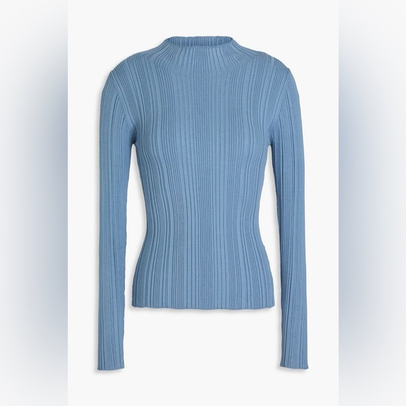 New! Veronica Beard Vinny Ribbed Knit Mock Neck Top Oxford Blue 🩵 X-Large - Picture 5 of 14